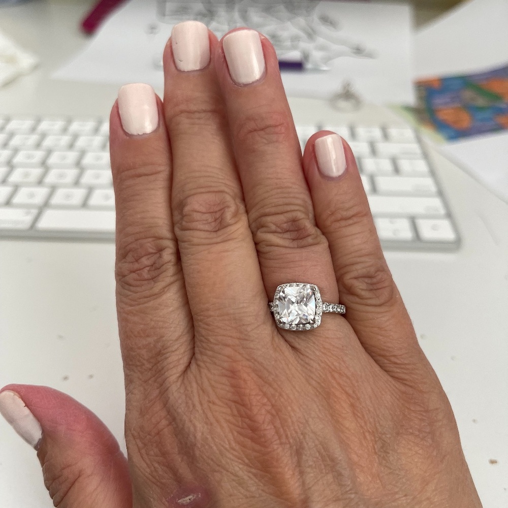CZ Cushion cut halo ring. Size 7